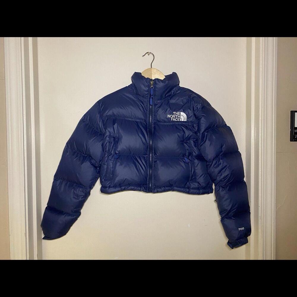 NWT The North Face Nuptse 700 Fill Down Crop Puffer Jacket - Summit Navy Size XS